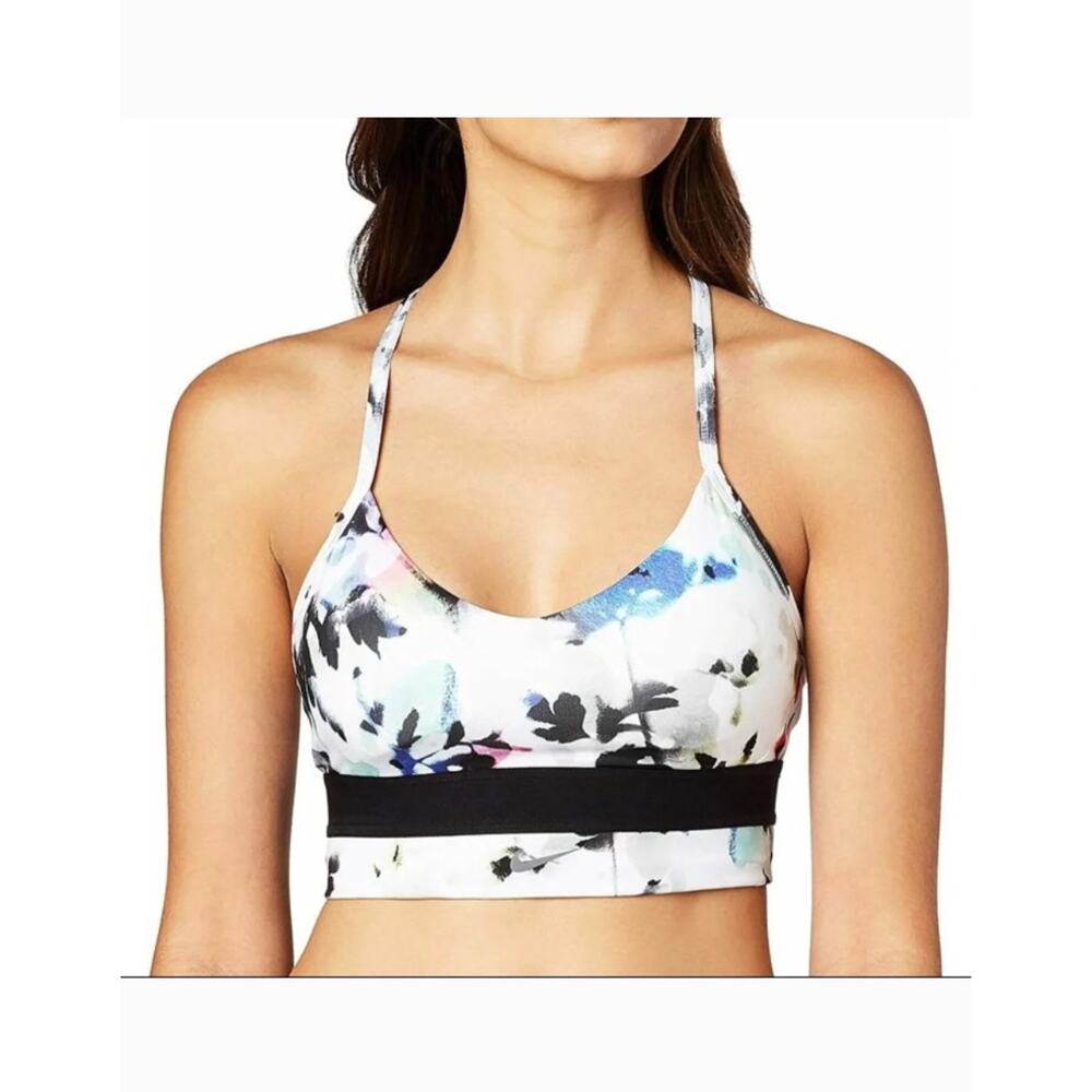 Nike Dri-Fit Indy Floral Small White Floral Black Print Y Back Sports Bra